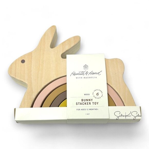 Hearth & Hand Magnolia Toy Bunny Wooden Block Stacker Easter Nursery Target 2024 - Picture 6 of 7